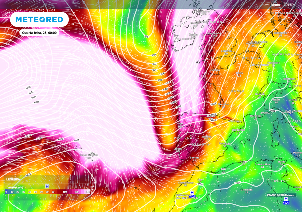 Uma ondulação mais vincada da corrente de jato polar para sul e a apontar na direção da Península Ibérica permitirá a chegada de frentes que conseguirão 'quebrar' a estabilidade oferecida pelo anticiclone, trazendo chuva a Portugal continental nas últimas horas de terça (24), na quarta (25) e na quinta (26).