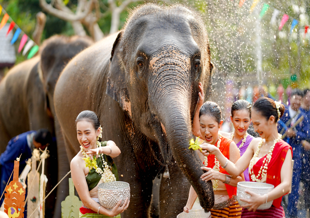 Tailândia: No festival Songkran, a água simboliza purificação e sorte, sendo usada para abençoar estátuas de Buda e os familiares mais velhos.