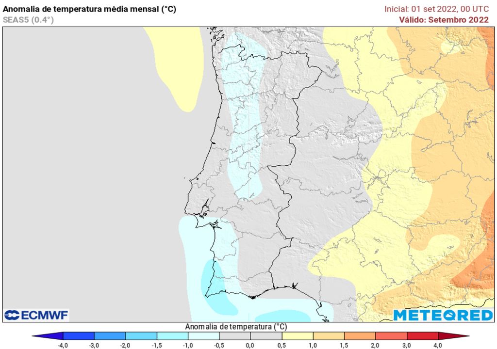 Mean monthly temperature anomaly Portugal