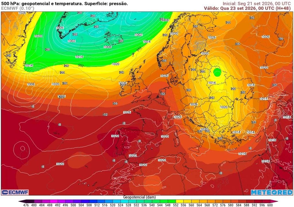 Os valores de temperatura na camada de geopotencial a 500 hPa, que corresponde a cerca de 5 500 metros de altitude, evidenciam o carácter extraordinário do episódio.