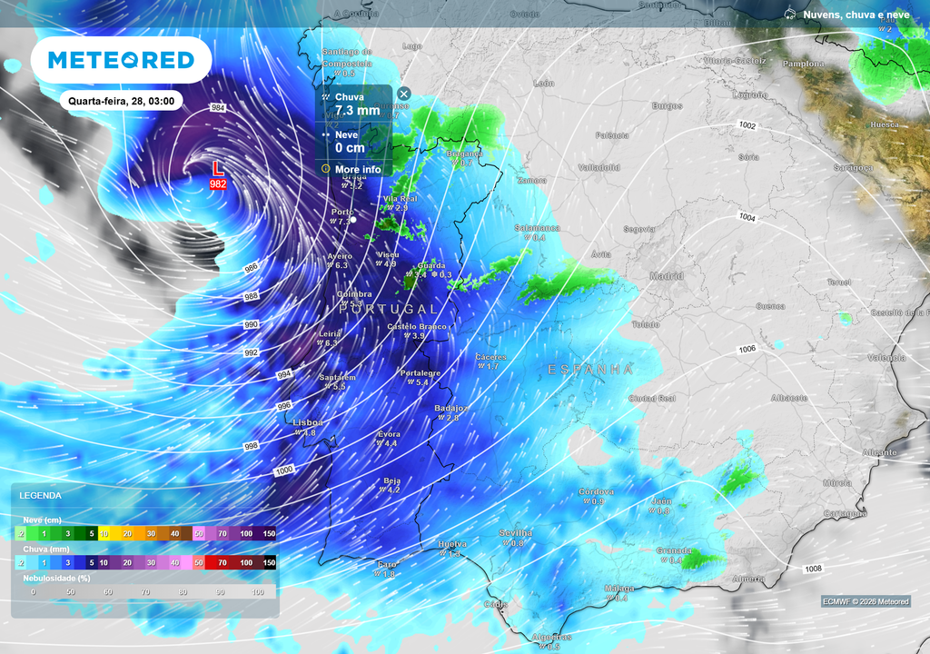 A madrugada de quarta-feira espera-se bastante instável devido à passagem de uma depressão pelo Norte do país.