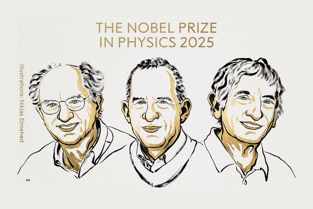O prêmio Nobel de Física de 2025 foi para o trio de físicos John Clarke, Michel H. Devoret e John M. Martinis por descobertas dentro da Mecânica Quântica que avançou as tecnologias quânticas. Crédito: Nobel