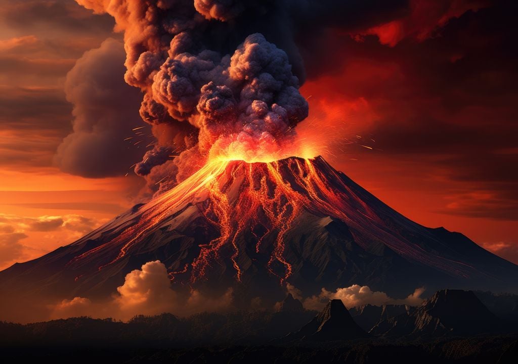 representación de un volcán haciendo erupción