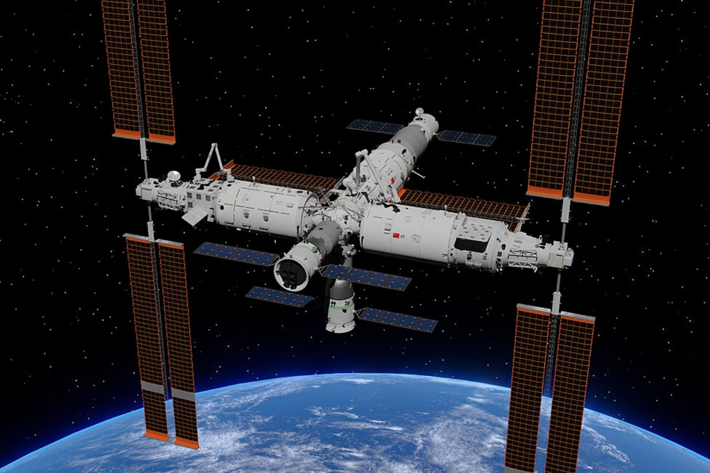 Missão tripulada para a estação espacial chinesa será um dos grandes destaques na exploração espacial em outubro. Crédito: Shujianyang