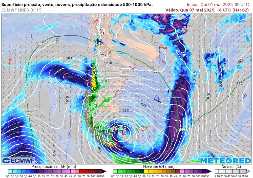 Previsão de pressão e precipitação para a próxima quarta-feira durante a tarde. Previsão de pressão e precipitação para a próxima quarta-feira durante a tarde.