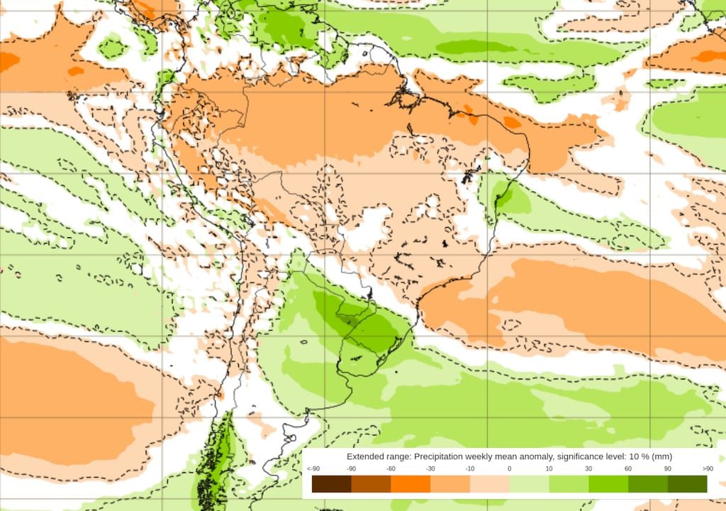 Mapa de previsão de anomalia de chuva do modelo ECMWF entre 05 e 12 de Maio. Mapa de previsão de anomalia de chuva do modelo ECMWF entre 05 e 12 de Maio.