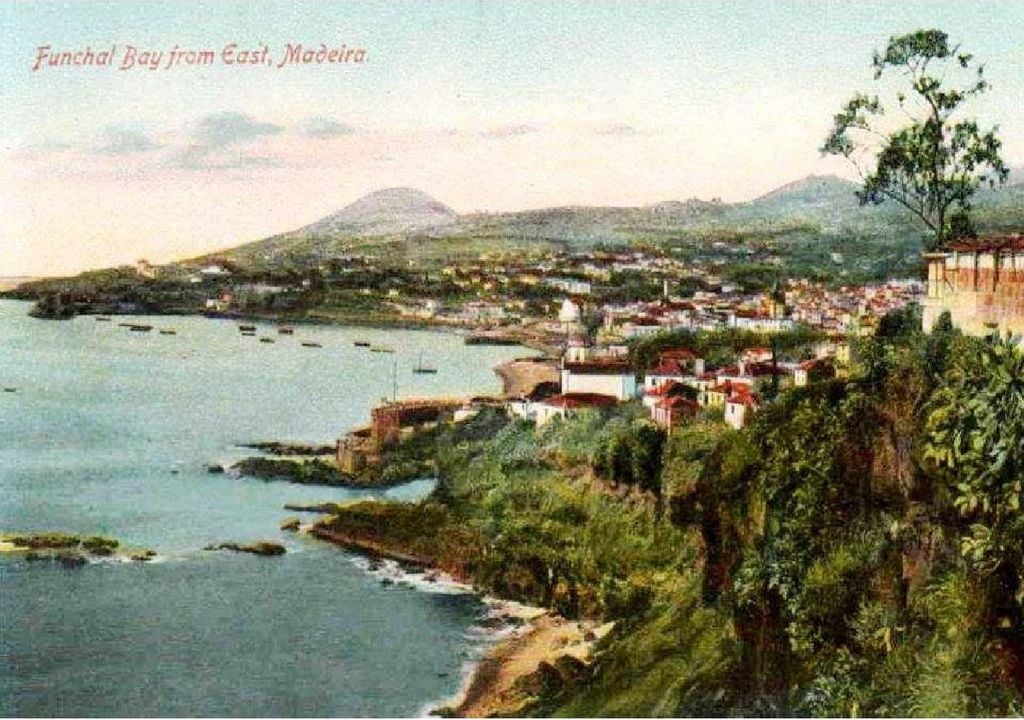 Postal antigo com uma ilustração da Baia do Funchal, Madeira Postal antigo com uma ilustração da Baia do Funchal, Madeira