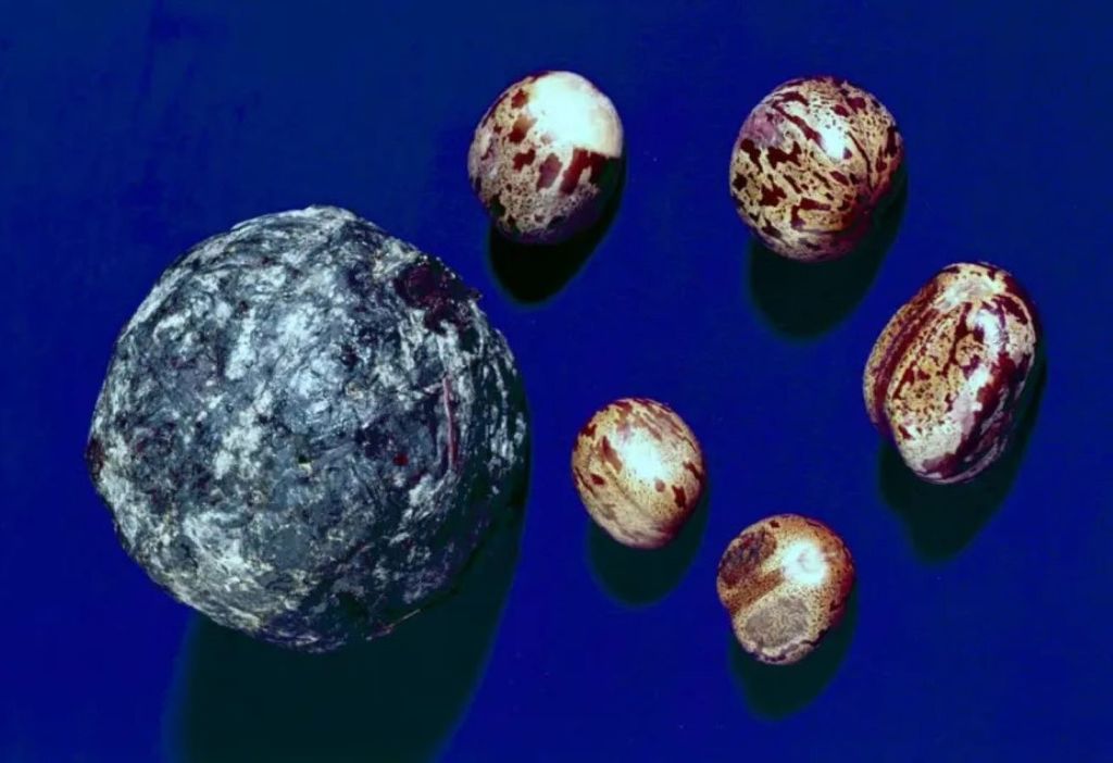 Bola de látex feita por indígenas da Amazônia e as sementes de seringueira