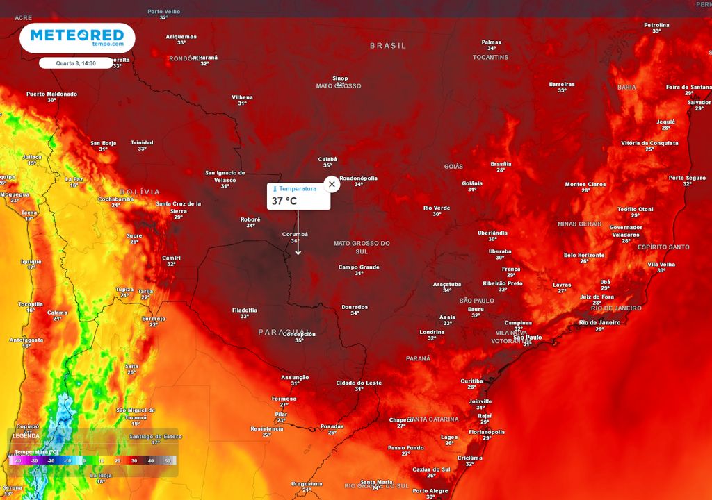 Previsão de temperaturas máximas para Quarta-feira (08). Previsão de temperaturas máximas para Quarta-feira (08).