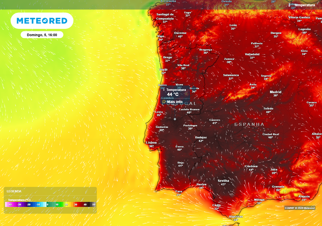 Durante estes primeiros dias de julho prevê-se que algumas áreas do Vale do Tejo e Alentejo atinjam os 44 ºC de temperatura máxima.