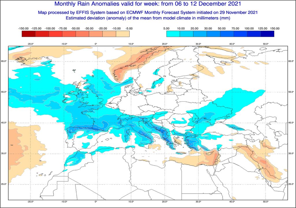 anomaly map separates;  Europe;  ecmwf;  Continental Portugal