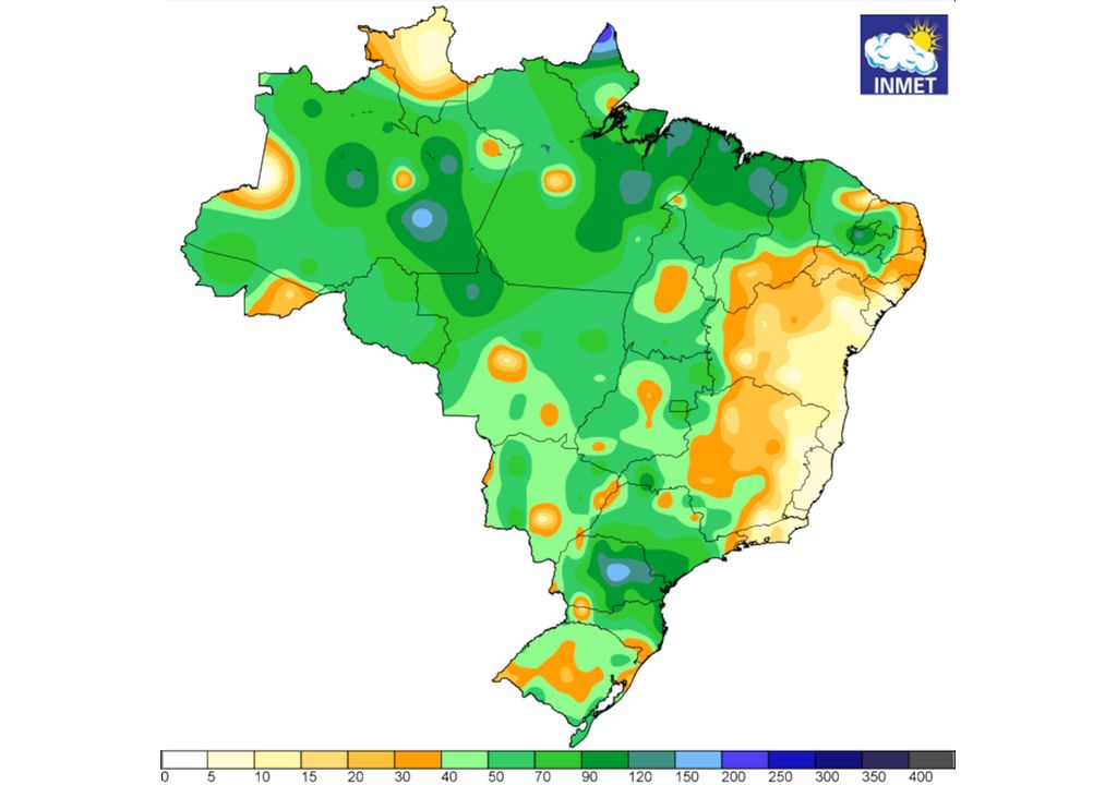 Mapa de acumulados totais de chuva registrados nos últimos dez dias. Mapa de acumulados totais de chuva registrados nos últimos dez dias.