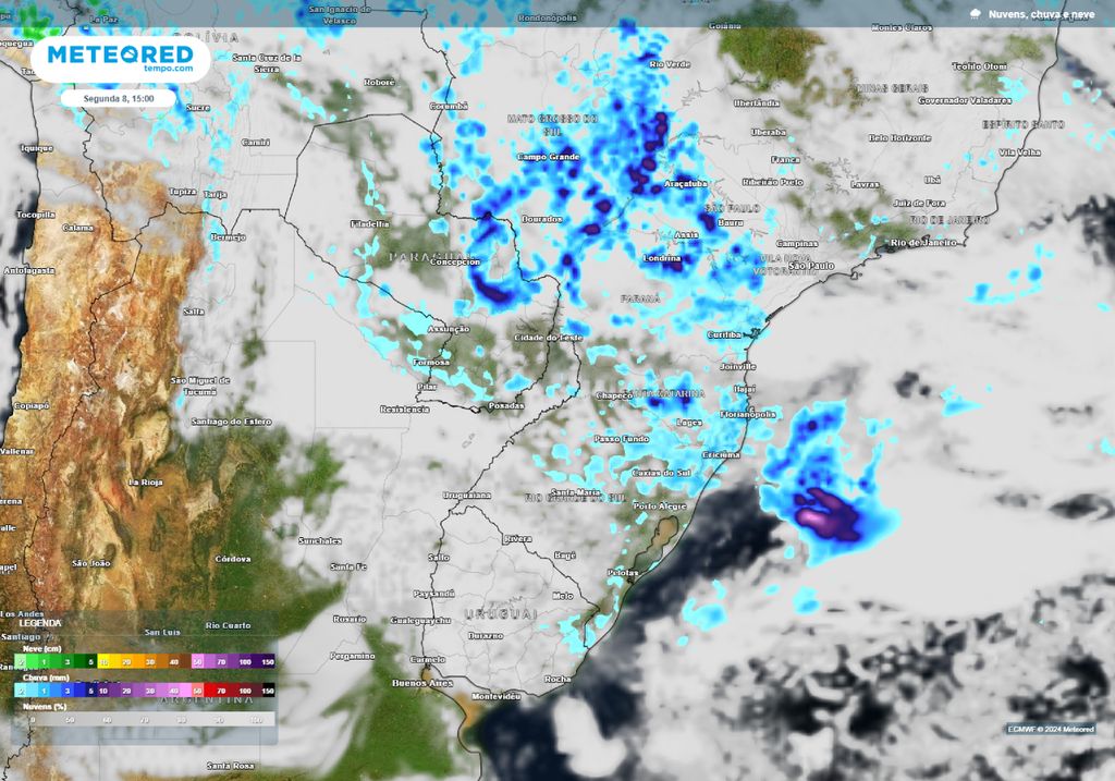 pancadas de chuva Região Sul