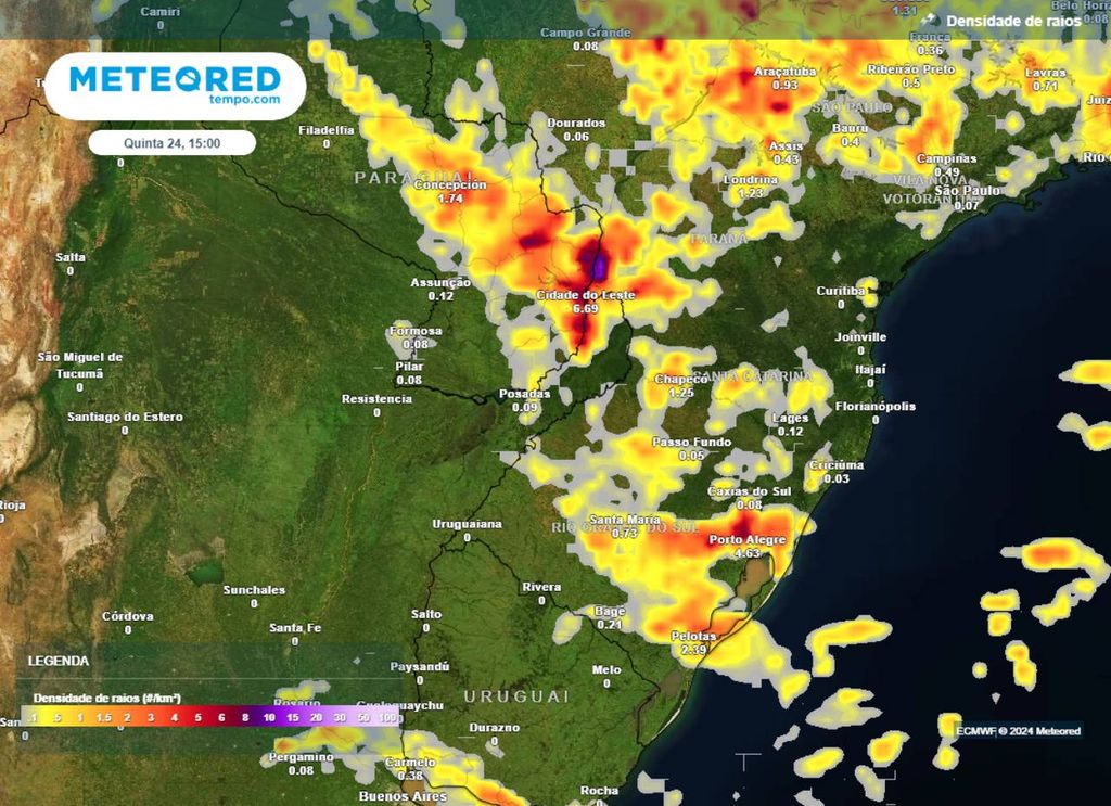 previsão densidade de raios