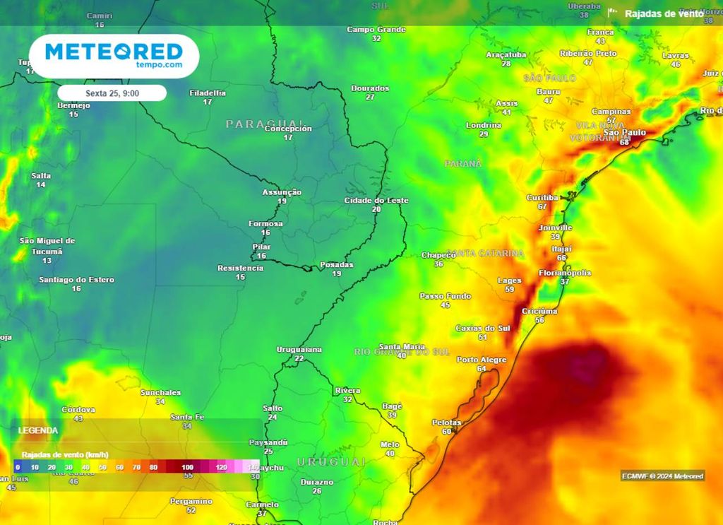previsão rajadas de vento
