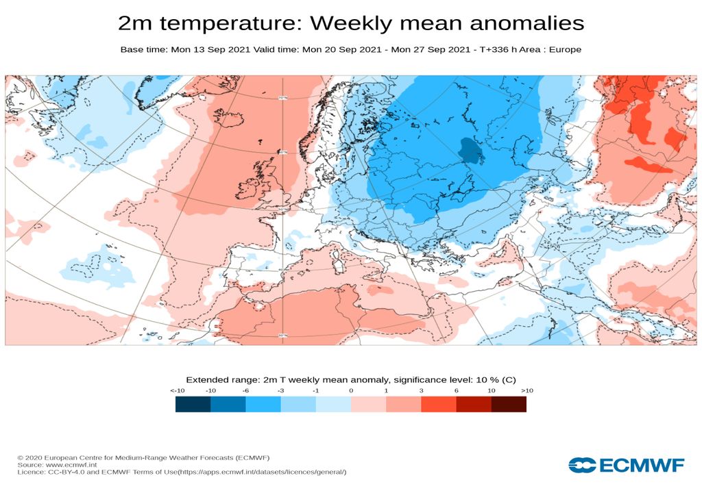 anomalia de temperatura;  ecmwf;  Europa;  Portugal;  Setembro de 2022