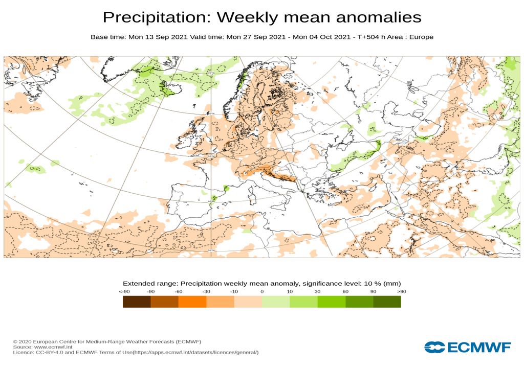 anomalia de precipitação;  Portugal;  Europa;  ecmwf;  Setembro de 2022