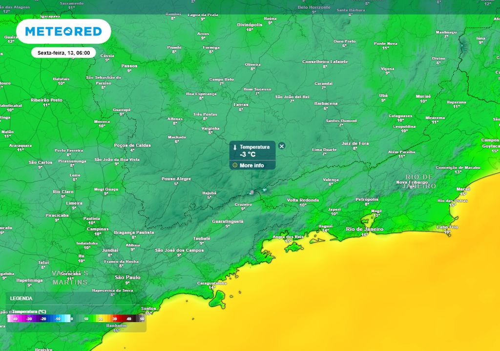 Previsão de temperaturas mínimas na sexta-feira durante o início da manhã. Previsão de temperaturas mínimas na sexta-feira durante o início da manhã.