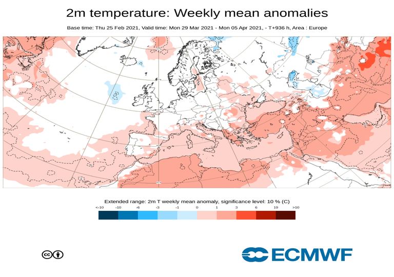 Mapa anomalias de temperatura; Semana Santa 2021 Mapa anomalias de temperatura; Semana Santa 2021