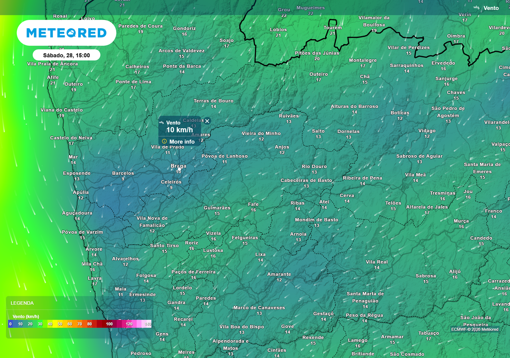 A velocidade média do vento ao longo da Semana Santa em Braga deverá manter-se fraca.