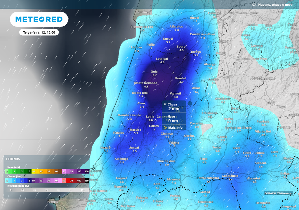 Durante boa parte de de terça-feira, 12 de maio, prevê-se a possibilidade de períodos de chuva ou aguaceiros na região de Fátima.