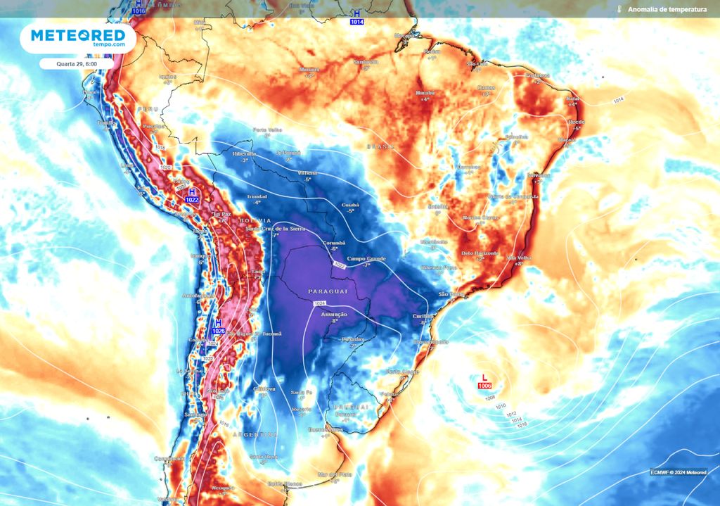 massa de frio sobre o Brasil