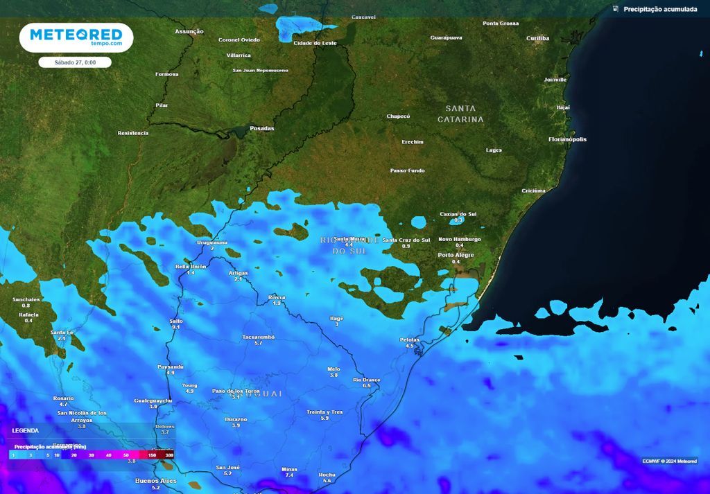 previsão de chuva Região Sul