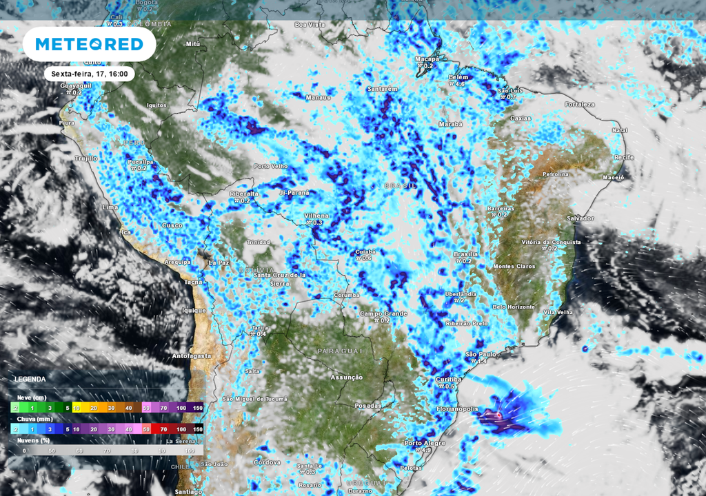 Previsão de nebulosidade e chuva na sexta-feira durante a tarde.