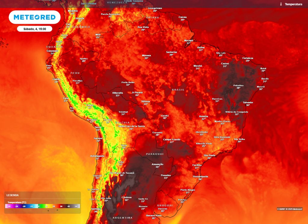 Previsão de temperatura máxima para a tarde de sábado (04). Previsão de temperatura máxima para a tarde de sábado (04).