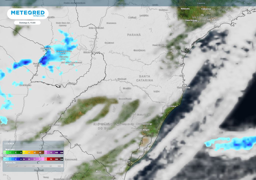 Previsão de nebulosidade e chuva para o domingo durante a tarde.