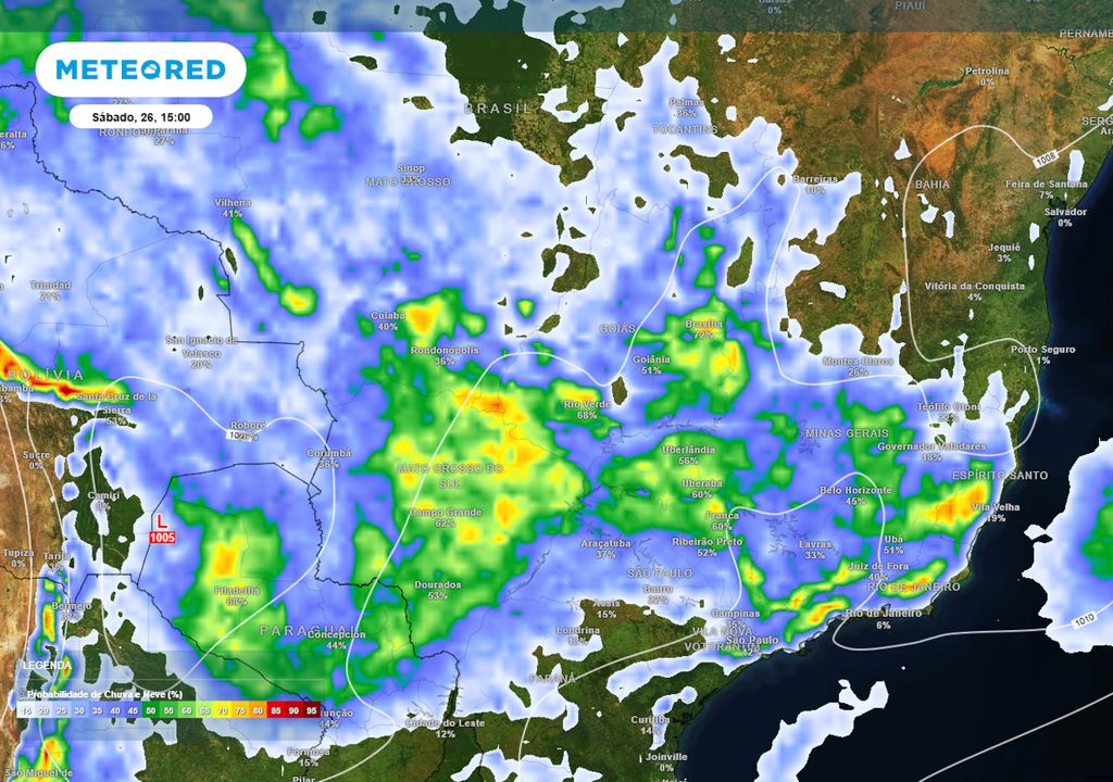 Previsão de probabilidade de chuva para Sábado de tarde. Previsão de probabilidade de chuva para Sábado de tarde.