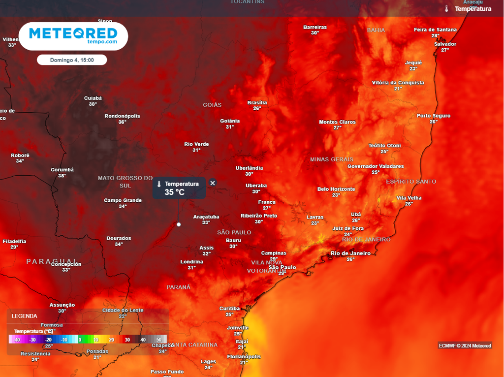 previsão, temperatura máxima, ecmwf, domingo