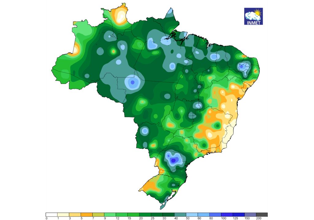 Mapa de acumulados totais de chuva dos últimos 5 dias no Brasil. Mapa de acumulados totais de chuva dos últimos 5 dias no Brasil.