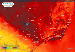 O tempo no Sudeste do Brasil: condição pré-frontal traz temperaturas muito acima dos 30°C, inclusive nas capitais