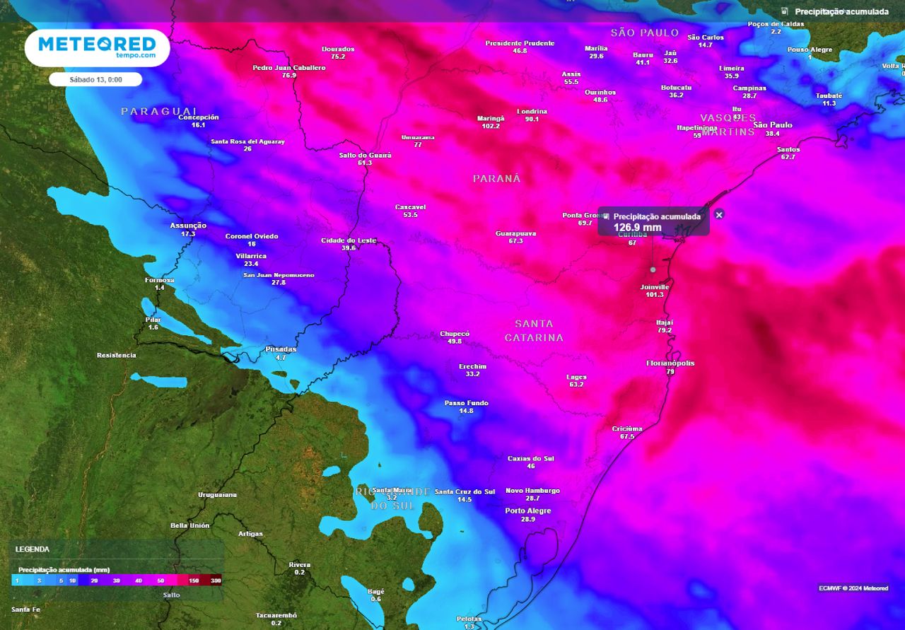 O tempo no Sul do Brasil: semana de frio intenso e de muita chuva, com acumulados de mais 100 mm até a sexta-feira