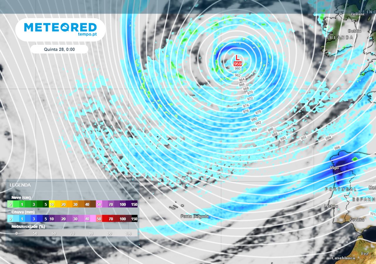 A partir de quarta-feira (27) as depressões atlânticas irão arrastar ventos do Sudoeste, fazendo com que a chuva seja abundante e abranja toda a geografia do Continente.