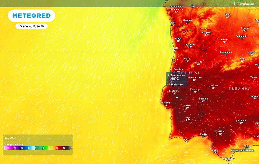 Alguns locais do país já poderão atingir os 40 ºC no domingo, 13 de setembro.