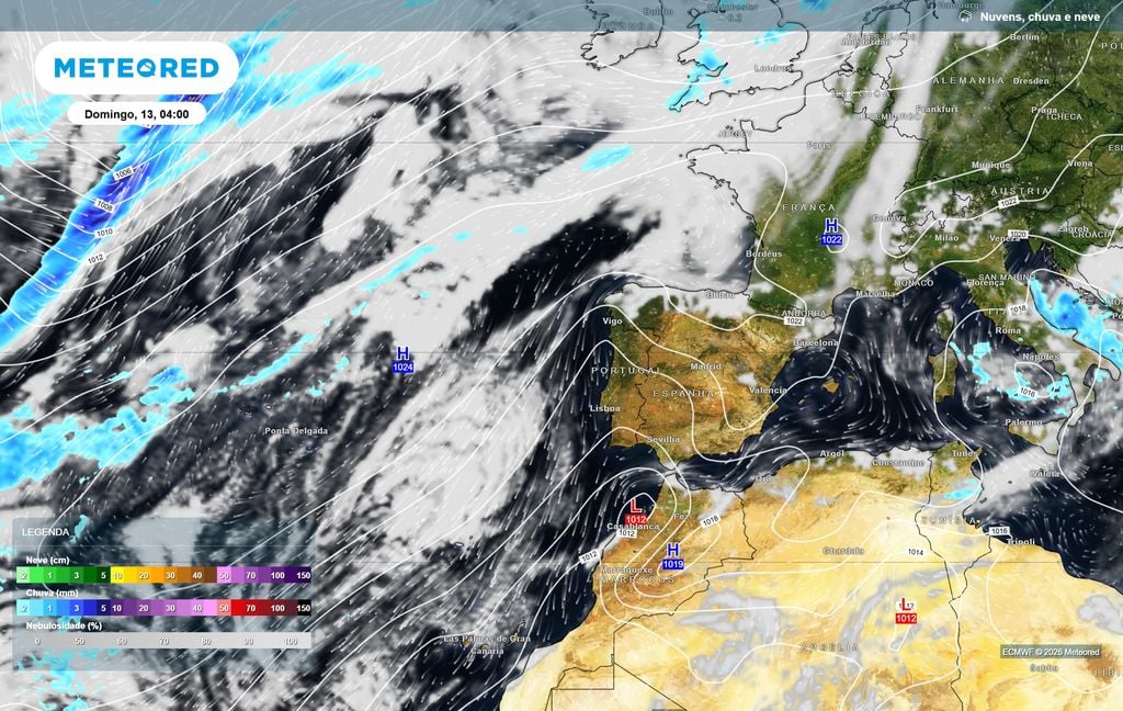 Extensa crista atlântica a favorecer dias secos, com céu pouco nublado ou limpo, em boa parte da Europa Ocidental.