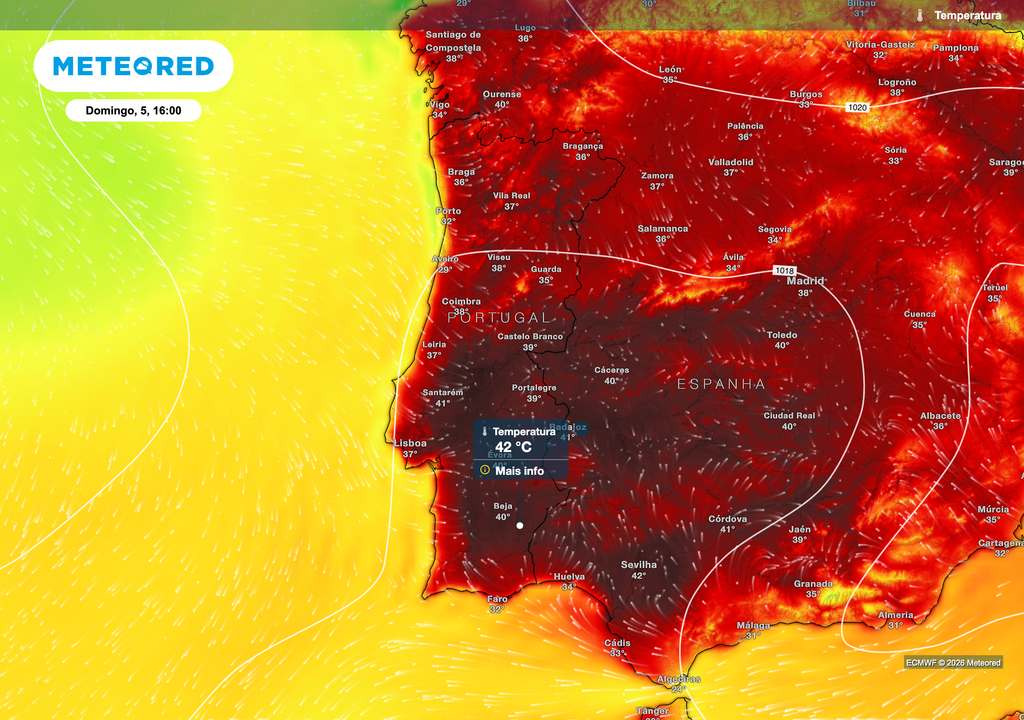 O calor deverá intensificar-se em praticamente todo o território continental durante o fim de semana, com temperaturas muito elevadas e valores superiores a 40 ºC em alguns locais do interior. Mesmo no litoral, as máximas deverão permanecer acima do normal.