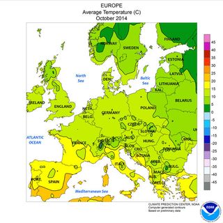 Octubre de 2014 en Europa desde el punto de vista térmico