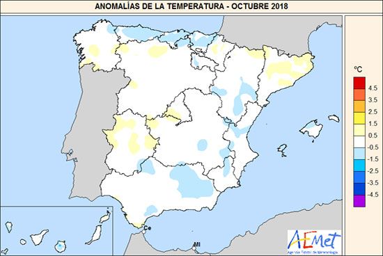 Octubre De 2018 En España: Normal En Cuanto A Temperaturas, Y Húmedo Octubre De 2018 En España: Normal En Cuanto A Temperaturas, Y Húmedo