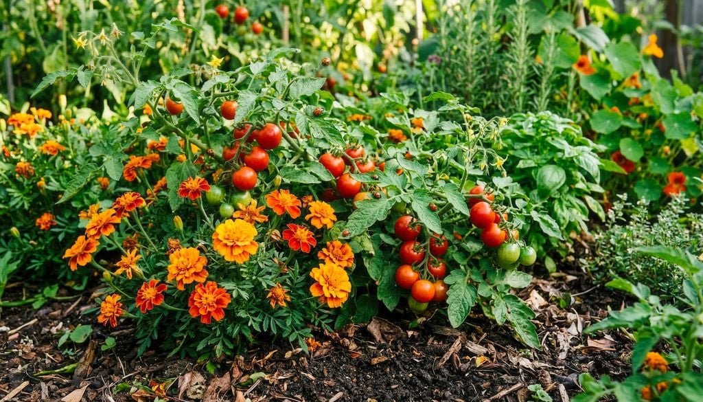 compañeras Albahaca, capuchinas y tagetes pueden aportar diversidad al huerto y favorecer un entorno más atractivo para insectos beneficiosos.