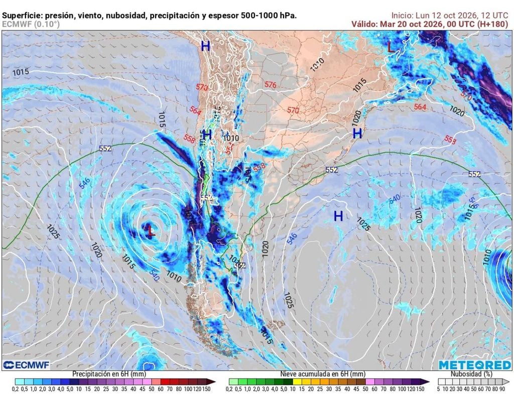 ECMWF Nuevas precipitaciones podrían marcar la segunda mitad de octubre y seguir acumulando lluvias en el centro de Santiago durante la próxima semana.