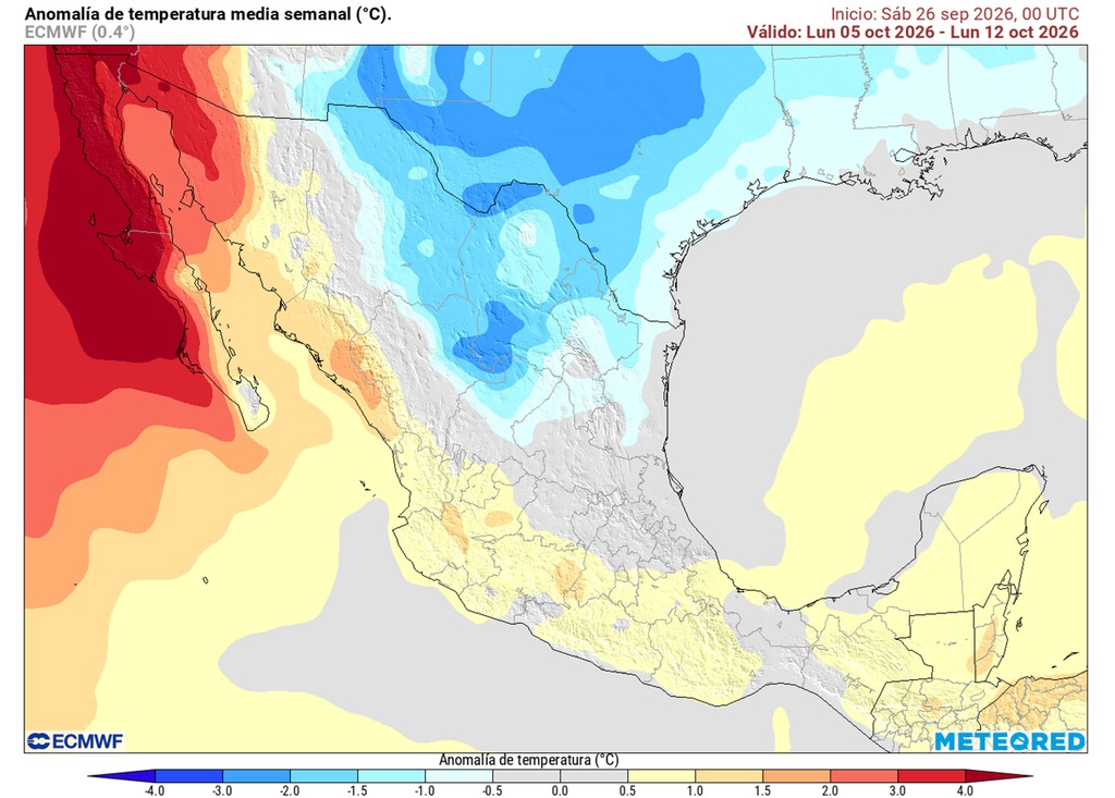 Anomalía de temperaturas en grados Celsius Masas polares comenzarán a ser más frecuentes en octubre, tornando ambiente fresco a frío principalmente en sectores del norte y centro. El noroeste seguirá calor.