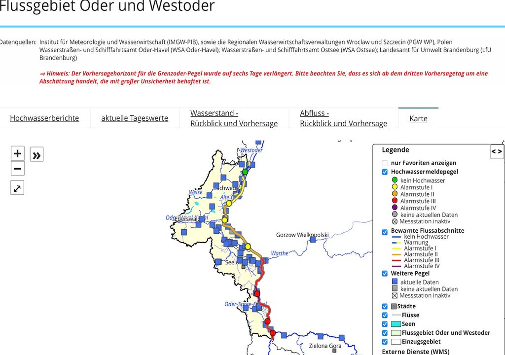 Hochwassermeldepegel, Brandenburg, Warnstufen