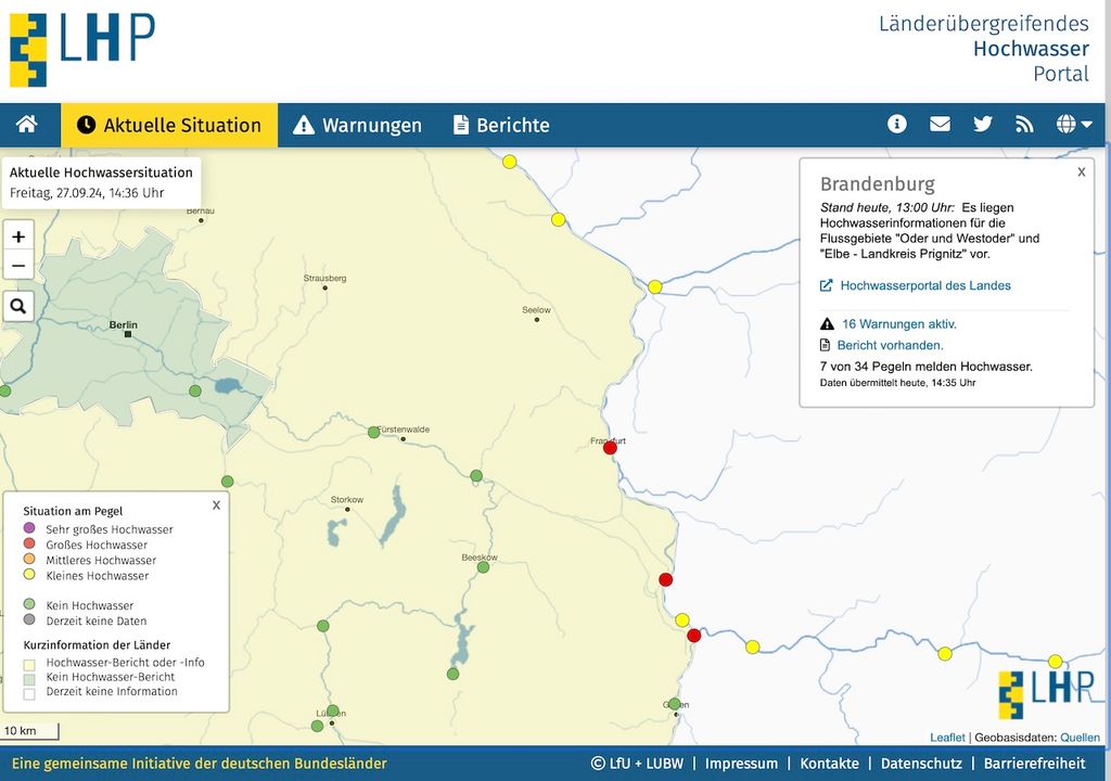 Länderübergreifendes Hochwasser Portal, Eisenhüttenstadt, Alarmstufe 3