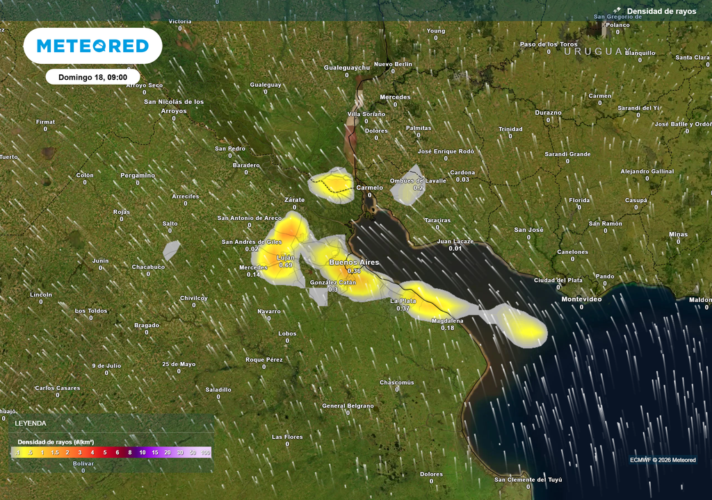 Densidad de rayos Domingo 18 de enero a las 9 h Densidad de rayos Domingo 18 de enero a las 9 h