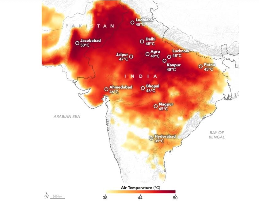 Temperaturas del 10 de junio de 2019 en India y Pakistán