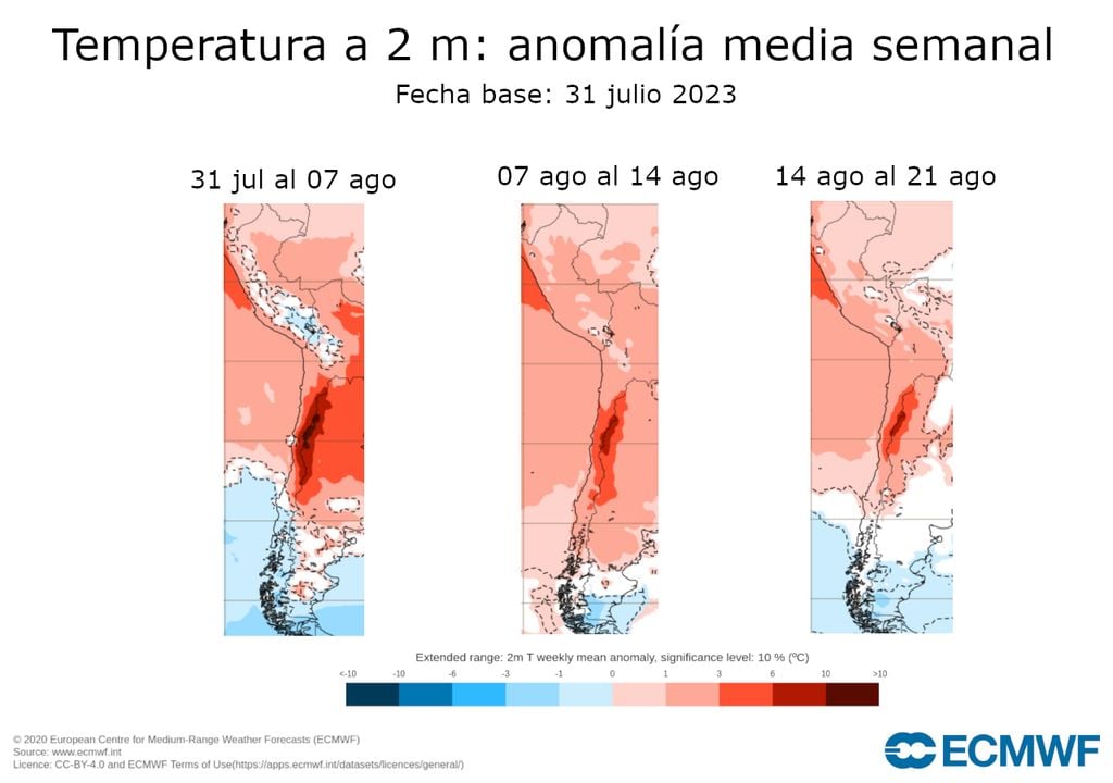 anomalías semanales de temperaturas del modelo del ECMWF anomalías semanales de temperaturas del modelo del ECMWF