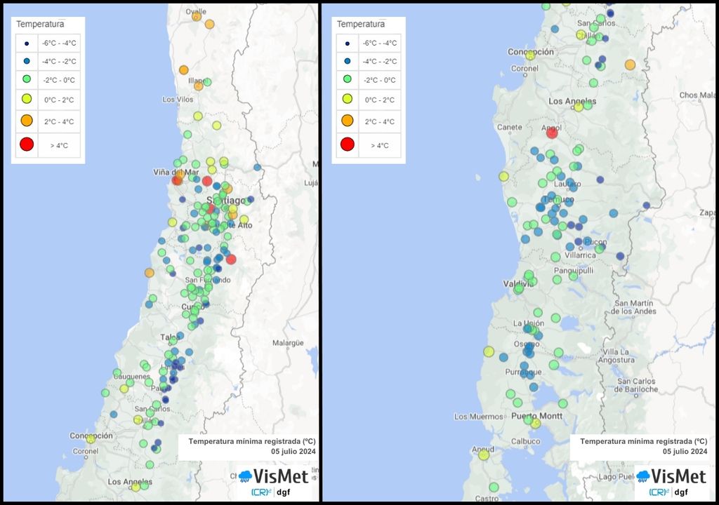 Mapa con temperaturas mínimas registradas Mapa con temperaturas mínimas registradas
